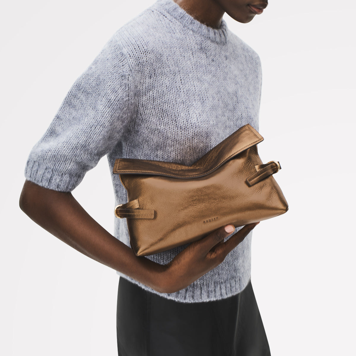 Fleet Street Leather Medium Flapover Clutch Bag in Olive Gold - 112308