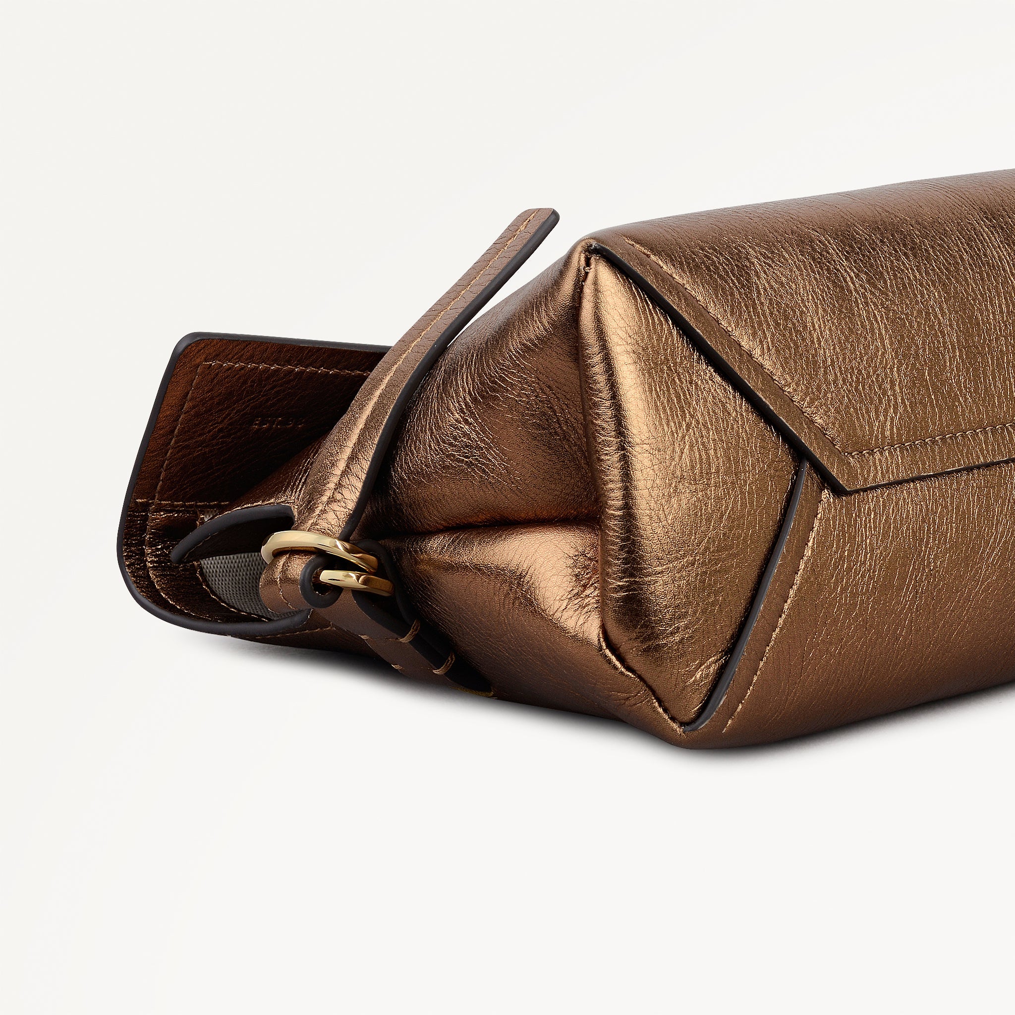 Fleet Street Leather Medium Flapover Clutch Bag in Olive Gold - 112308