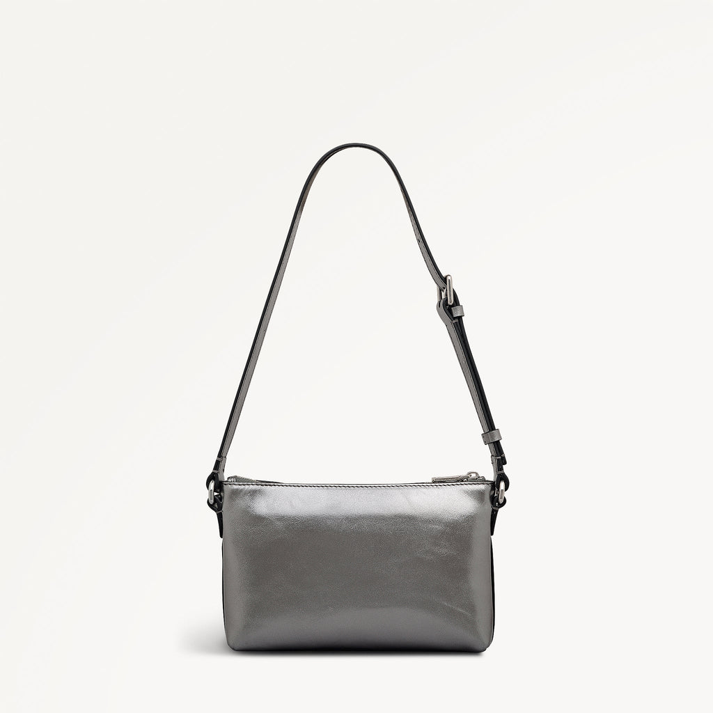 Pockets Leather Mini Ziptop Ew Shoulder Bag in Silver - 112310