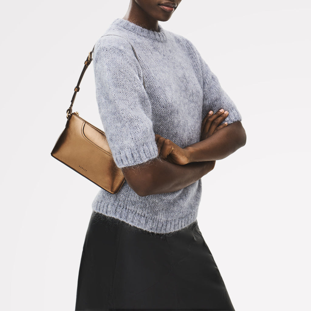 Pockets Leather Mini Ziptop Ew Shoulder Bag in Olive Gold - 112311