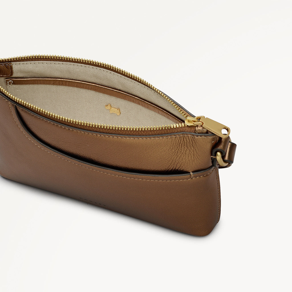 Pockets Leather Mini Ziptop Ew Shoulder Bag in Olive Gold - 112311