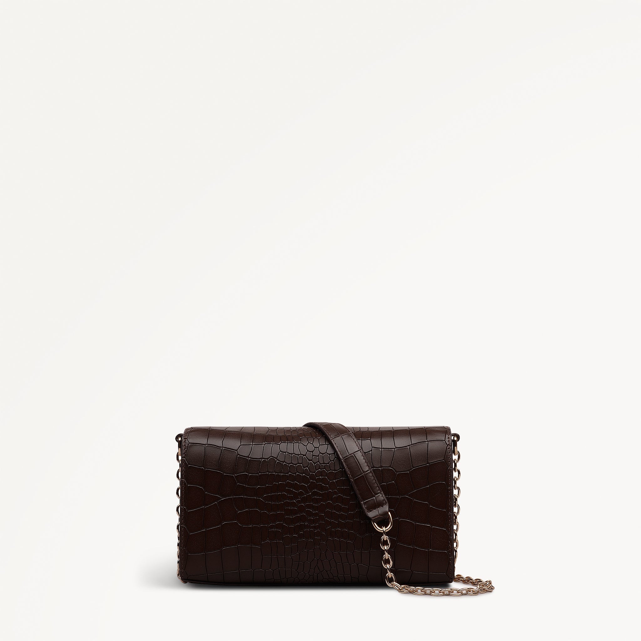 The Rathbone - Faux Croc Micro Flapover Cross Body Dark Oak - 112312