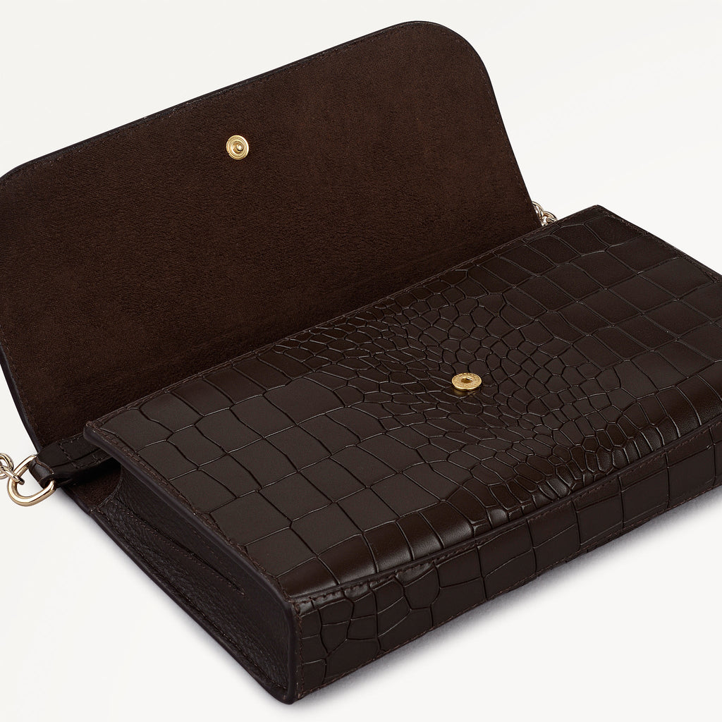 The Rathbone - Faux Croc Micro Flapover Cross Body Dark Oak - 112312