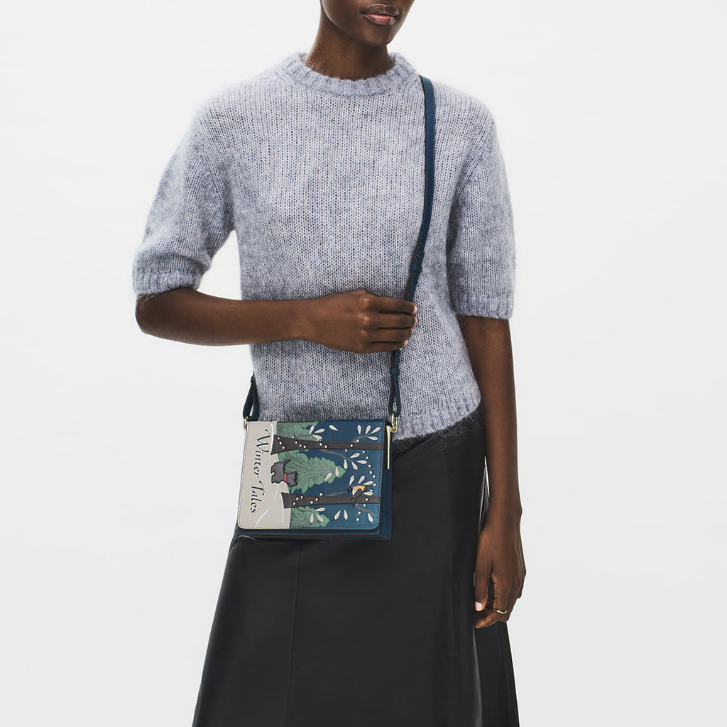 Book Street Leather Small Flapover Cross Body Bag in Teal - 112318