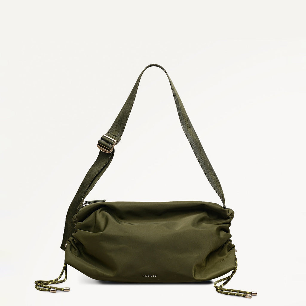 Eden Row Fabric Medium Ziptop Cross Body Bag in Khaki - 112324