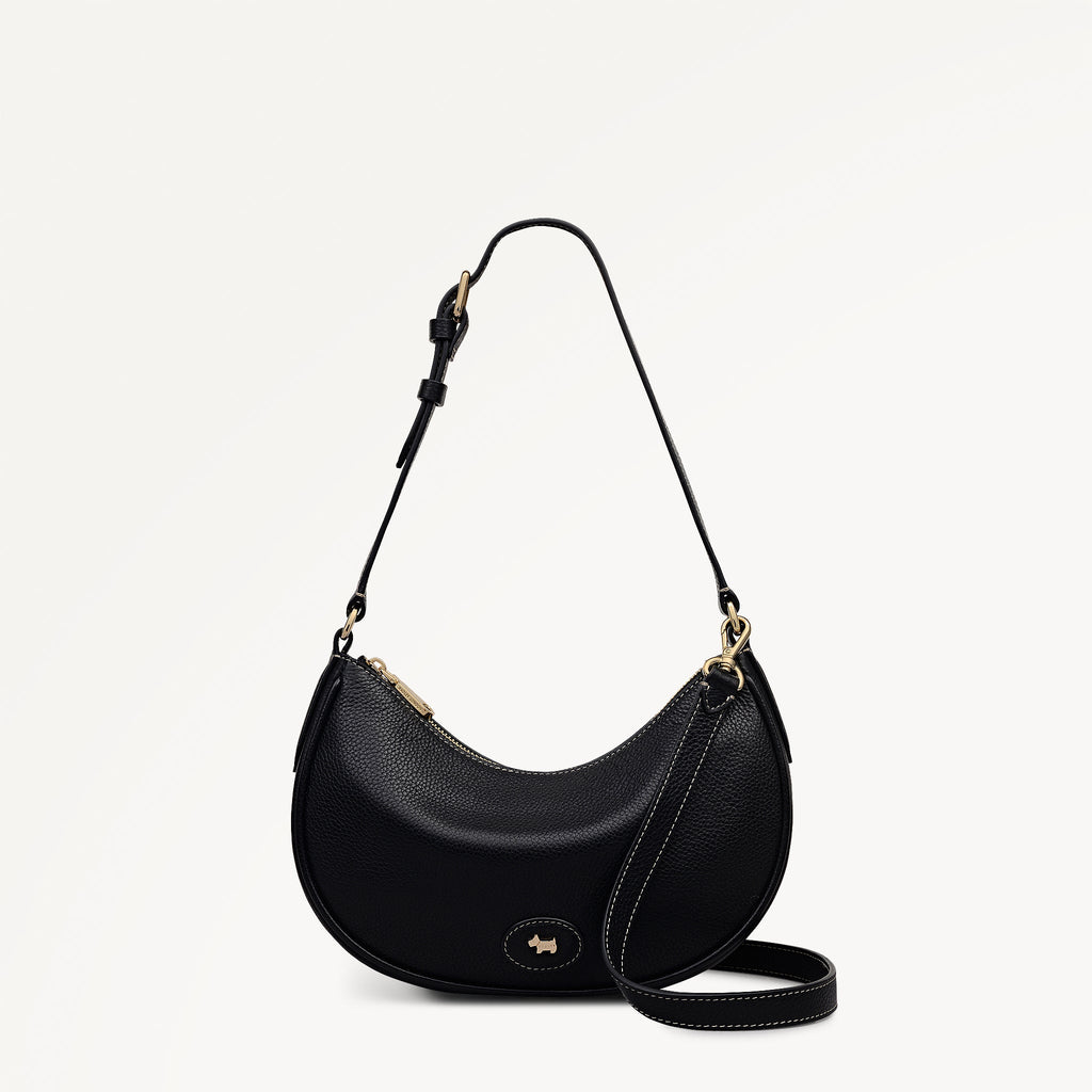 Heath Crescent Leather Small Ziptop Shoulder Bag in Black - 112607