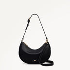 Heath Crescent Leather Small Ziptop Shoulder Bag in Black - 112607
