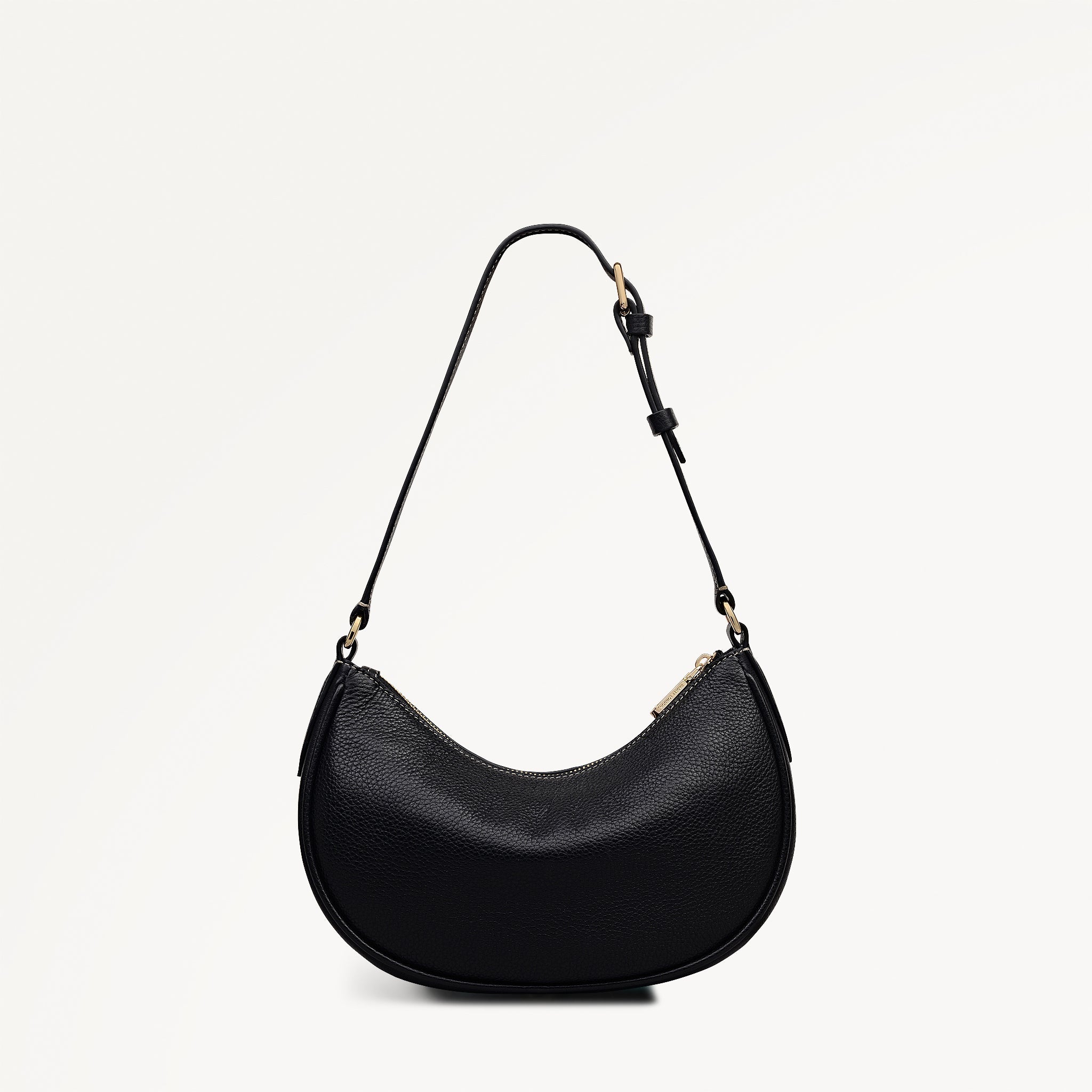 Heath Crescent Leather Small Ziptop Shoulder Bag in Black - 112607