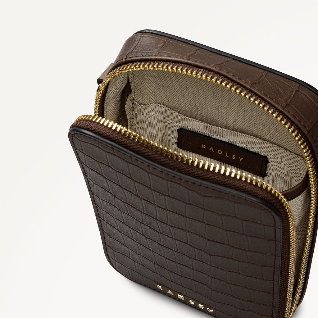 Alba Place Leather Medium Phone Cross Body Bag in Coffee - 112621