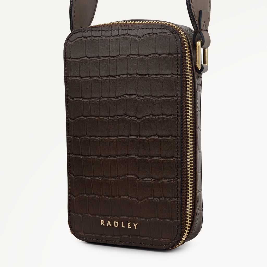 Alba Place Leather Medium Phone Cross Body Bag in Coffee - 112621