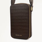 Alba Place Leather Medium Phone Cross Body Bag in Coffee - 112621