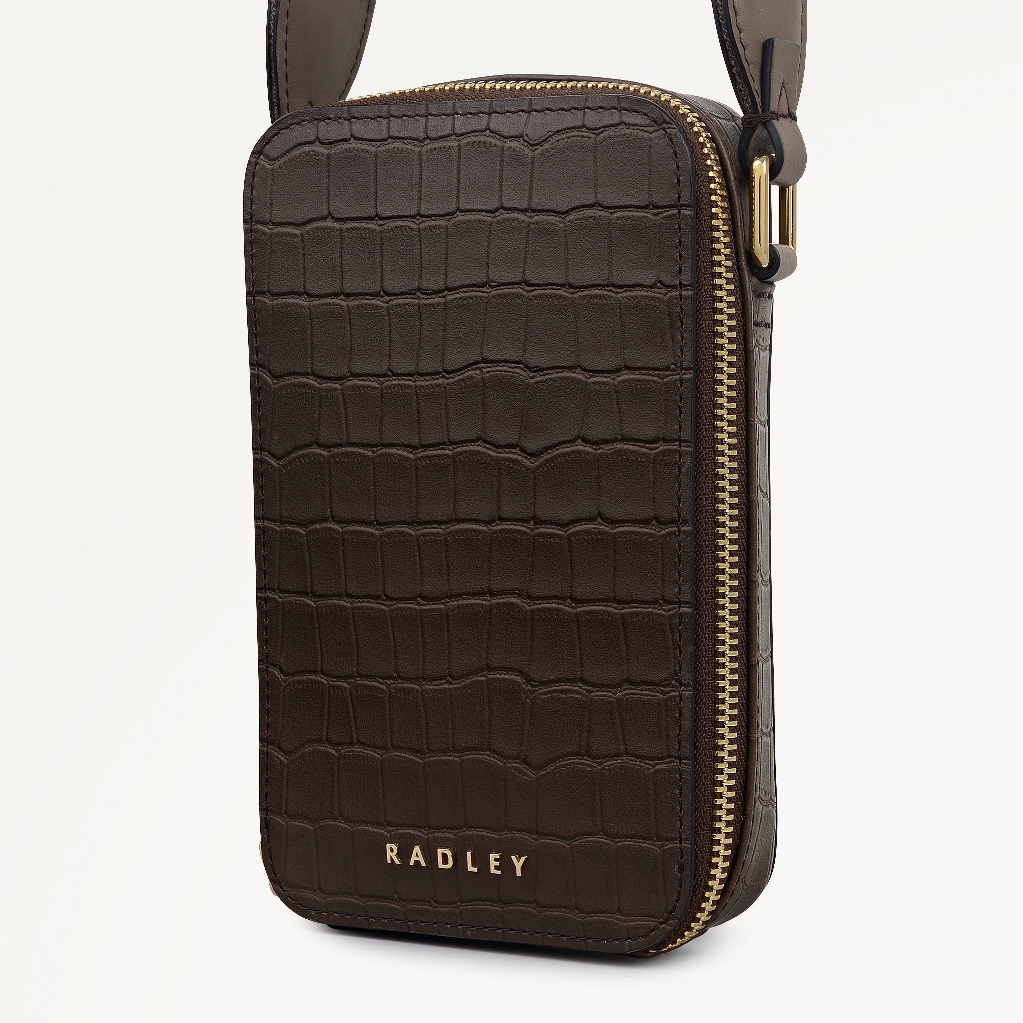 Alba Place Leather Medium Phone Cross Body Bag in Coffee - 112621