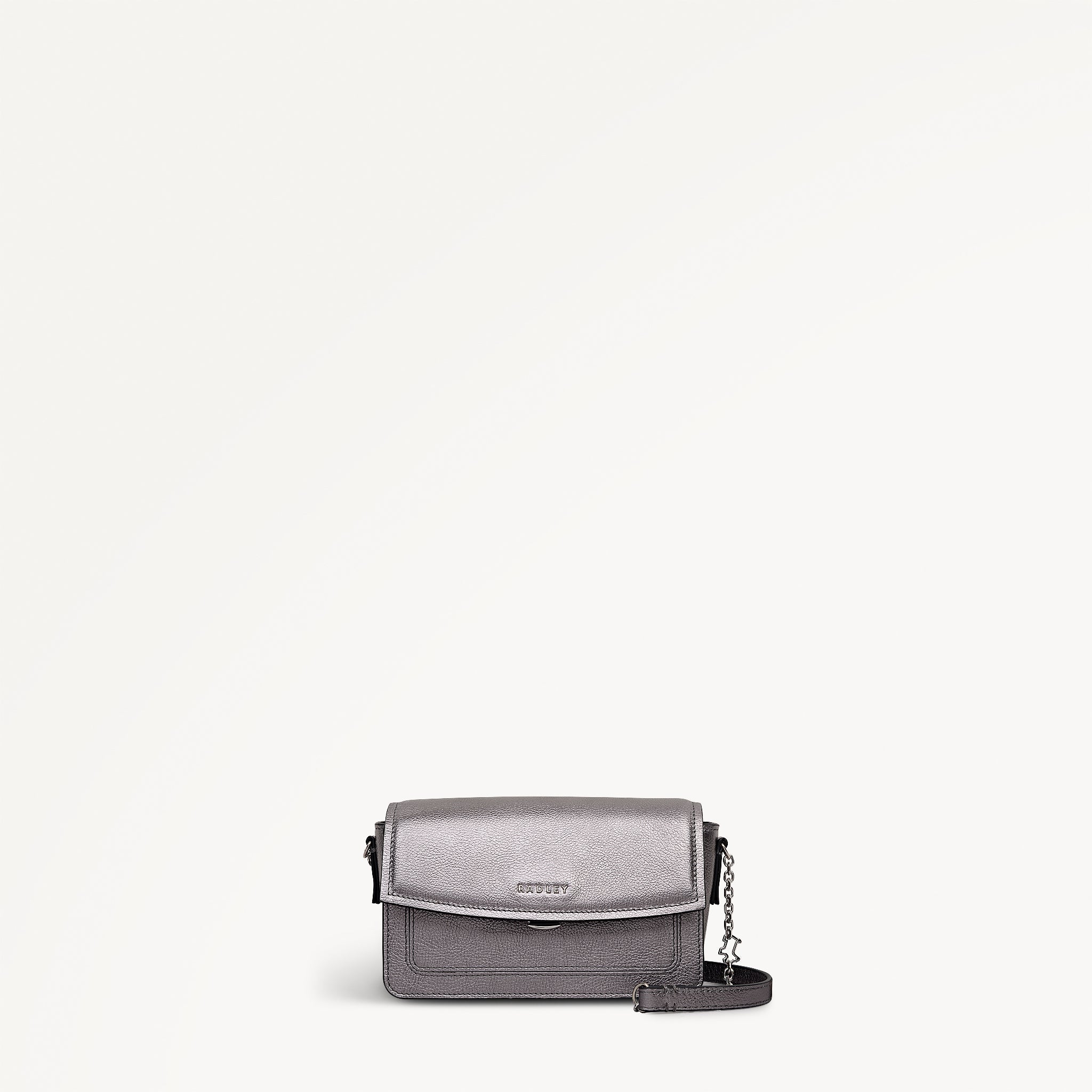 Albert Road Leather Mini Flapover Cross Body Bag in Gun Metal - 112739