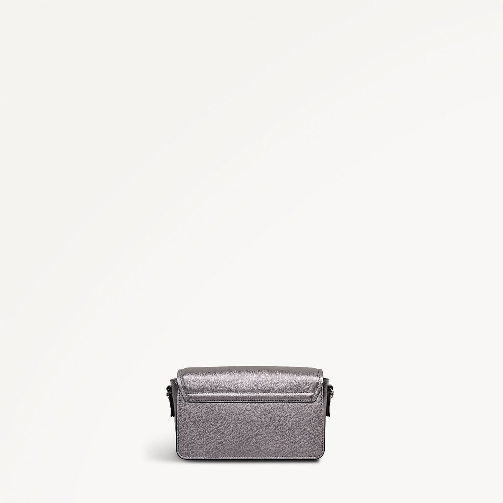 Albert Road Leather Mini Flapover Cross Body Bag in Gun Metal - 112739