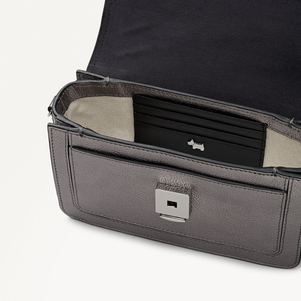 Albert Road Leather Mini Flapover Cross Body Bag in Gun Metal - 112739