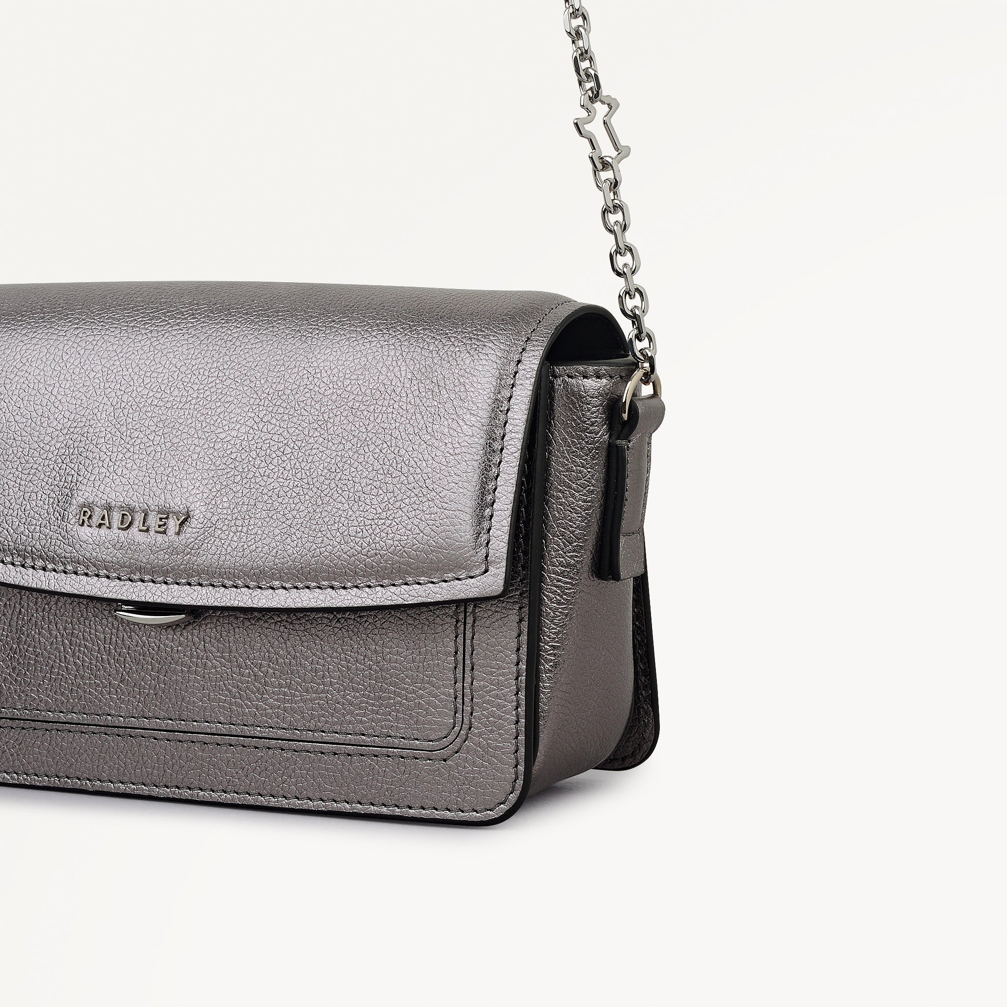 Albert Road Leather Mini Flapover Cross Body Bag in Gun Metal - 112739