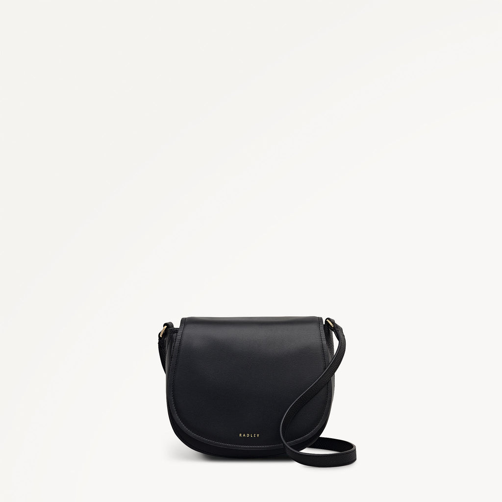Liverpool Gardens Leather Medium Flapover Cross Body Bag in Black - 112744