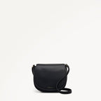 Liverpool Gardens Leather Medium Flapover Cross Body Bag in Black - 112744