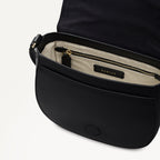 Liverpool Gardens Leather Medium Flapover Cross Body Bag in Black - 112744