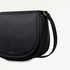 Liverpool Gardens Leather Medium Flapover Cross Body Bag in Black - 112744