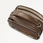 Over The Hills Leather Small Ziptop Cross Body Bag in Coffee - 112759