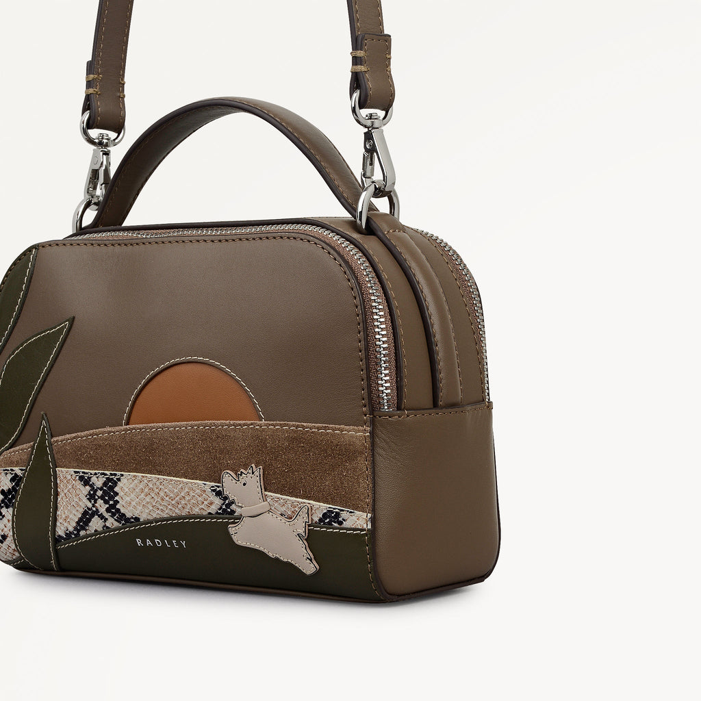 Over The Hills Leather Small Ziptop Cross Body Bag in Coffee - 112759