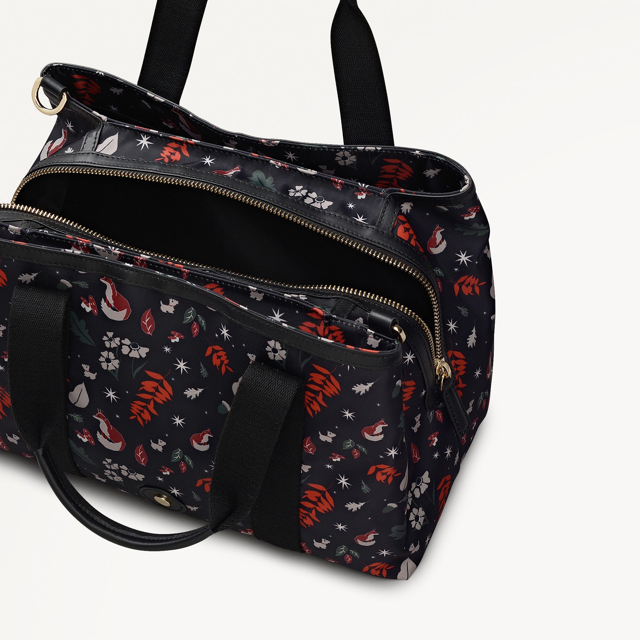 Holly Avenue Fox Fabric Medium Ziptop Grab Bag in Black - 112772