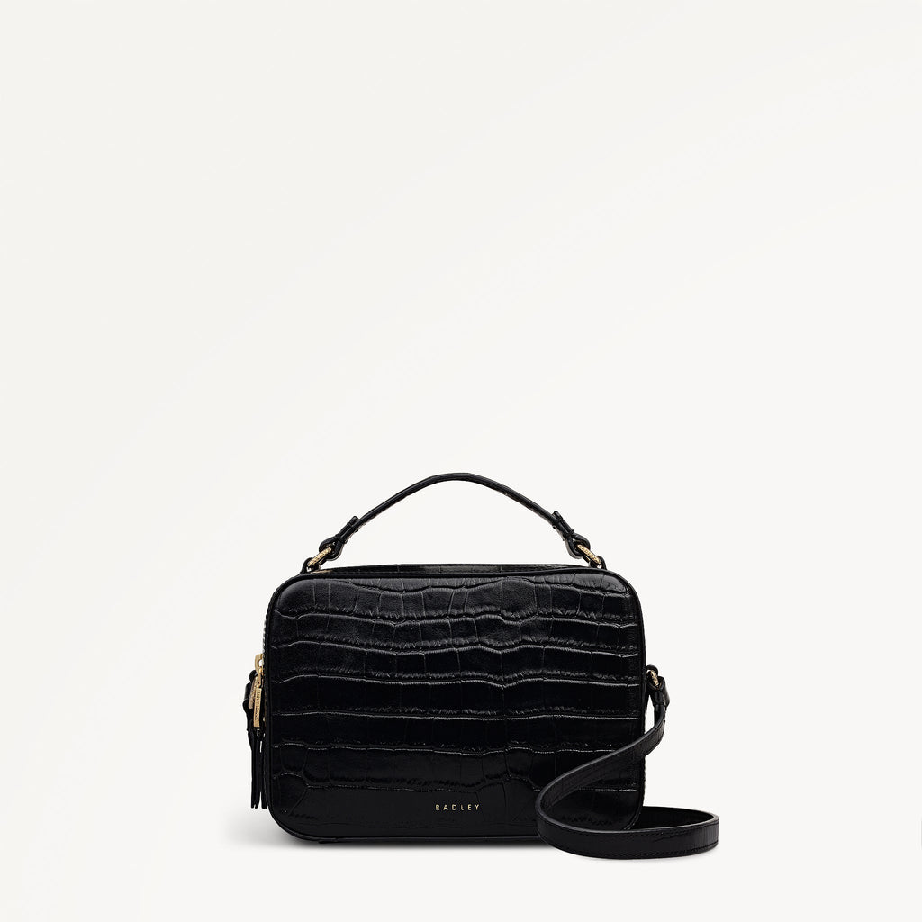 Hadley Lane - Faux Croc Medium Ziptop Cross Body Black - 112944