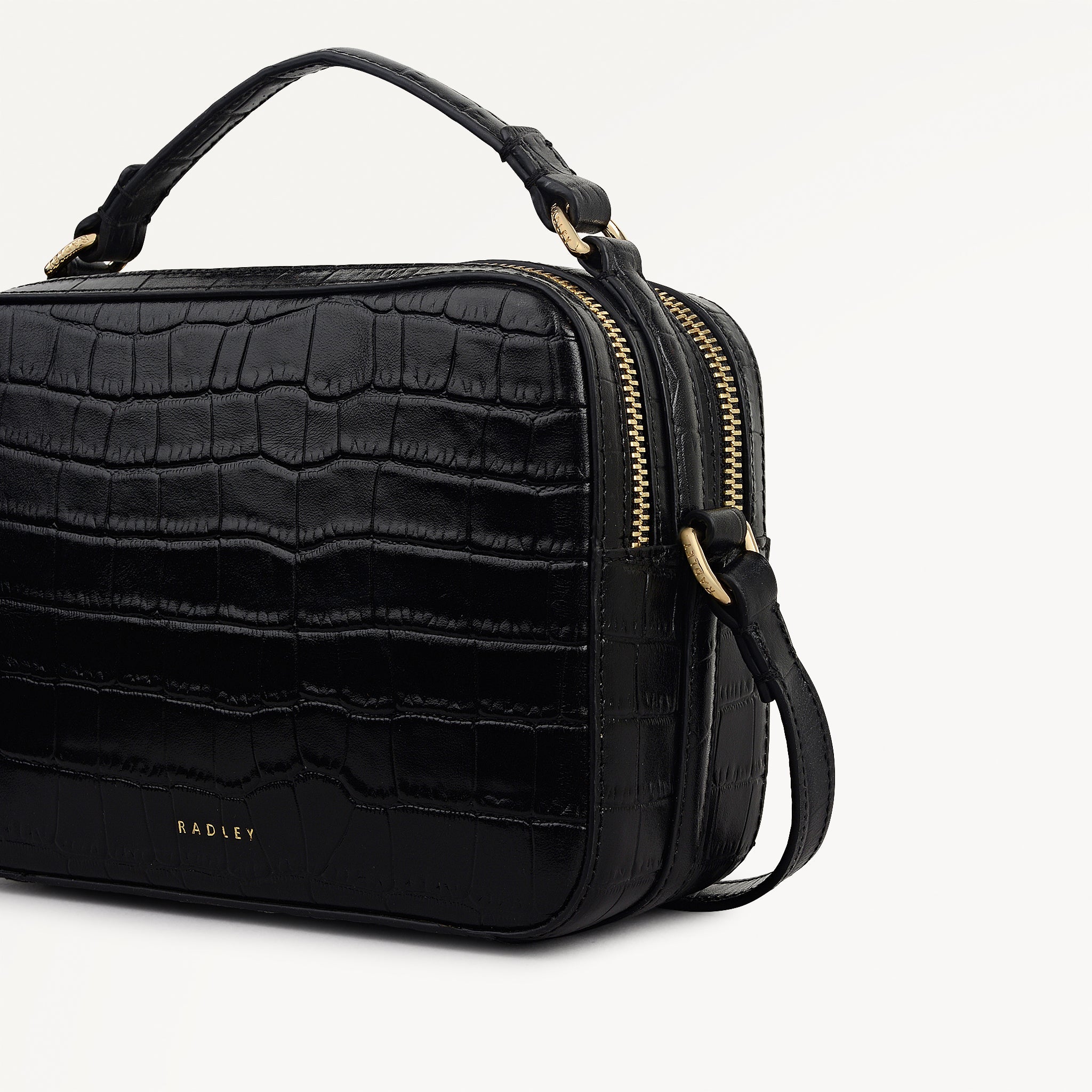 Hadley Lane - Faux Croc Medium Ziptop Cross Body Black - 112944