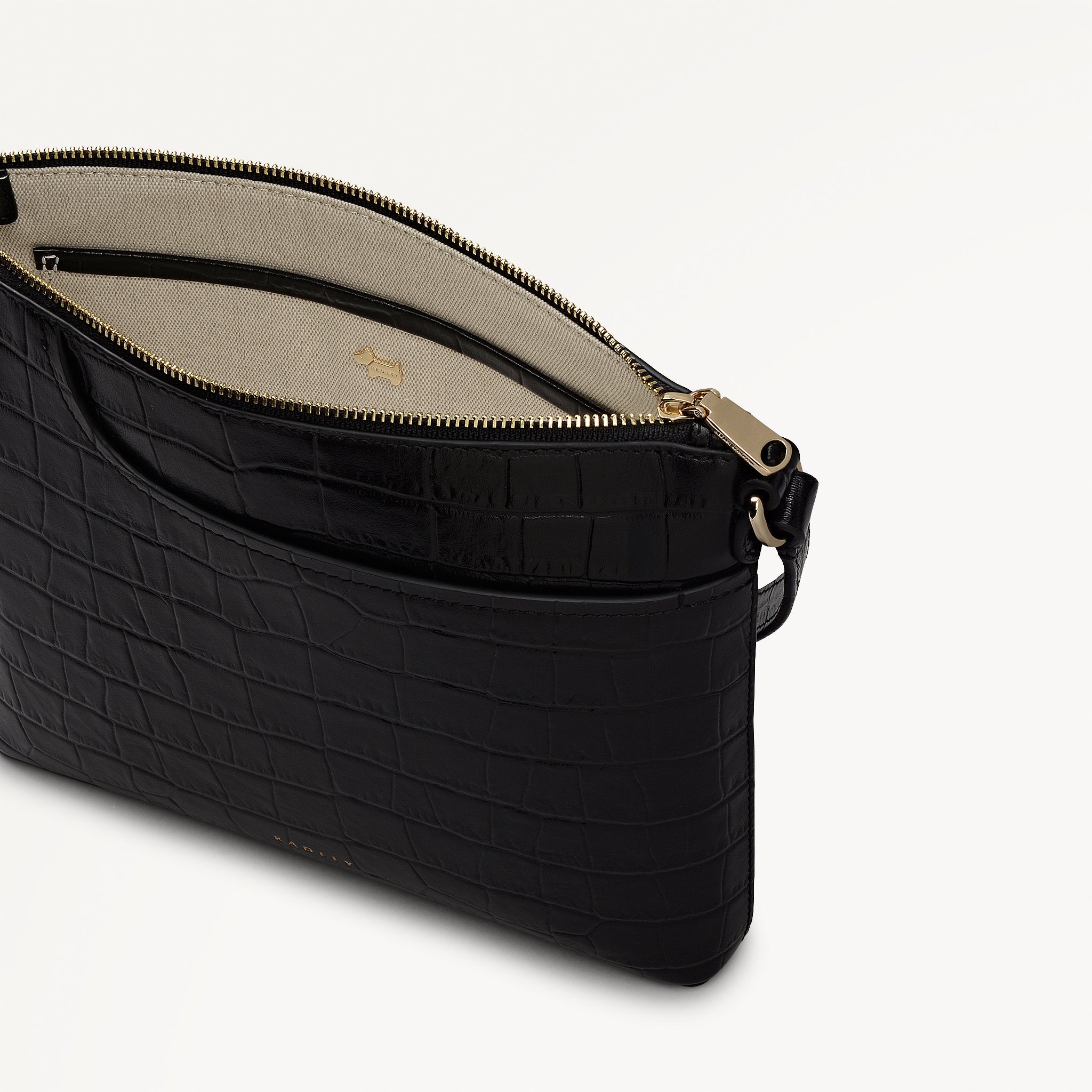 Pockets - Faux Croc Small Ziptop NS Cross Body Black - 113028