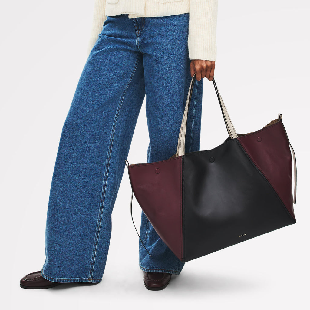 The Delphine - Colourblock Extra Large Open Top Tote Dark Cherry - 113046