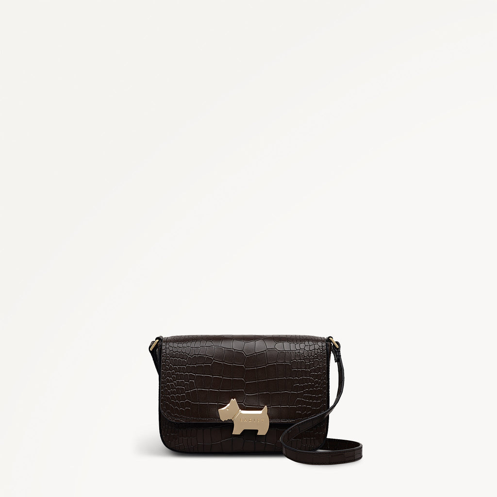 Percy Grove - Faux Croc Medium Flapover Cross Body Dark Oak - 113281