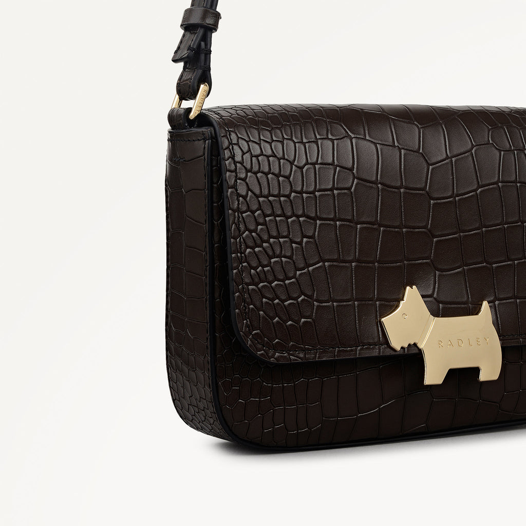 Percy Grove - Faux Croc Medium Flapover Cross Body Dark Oak - 113281