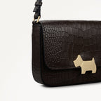 Percy Grove - Faux Croc Medium Flapover Cross Body Dark Oak - 113281