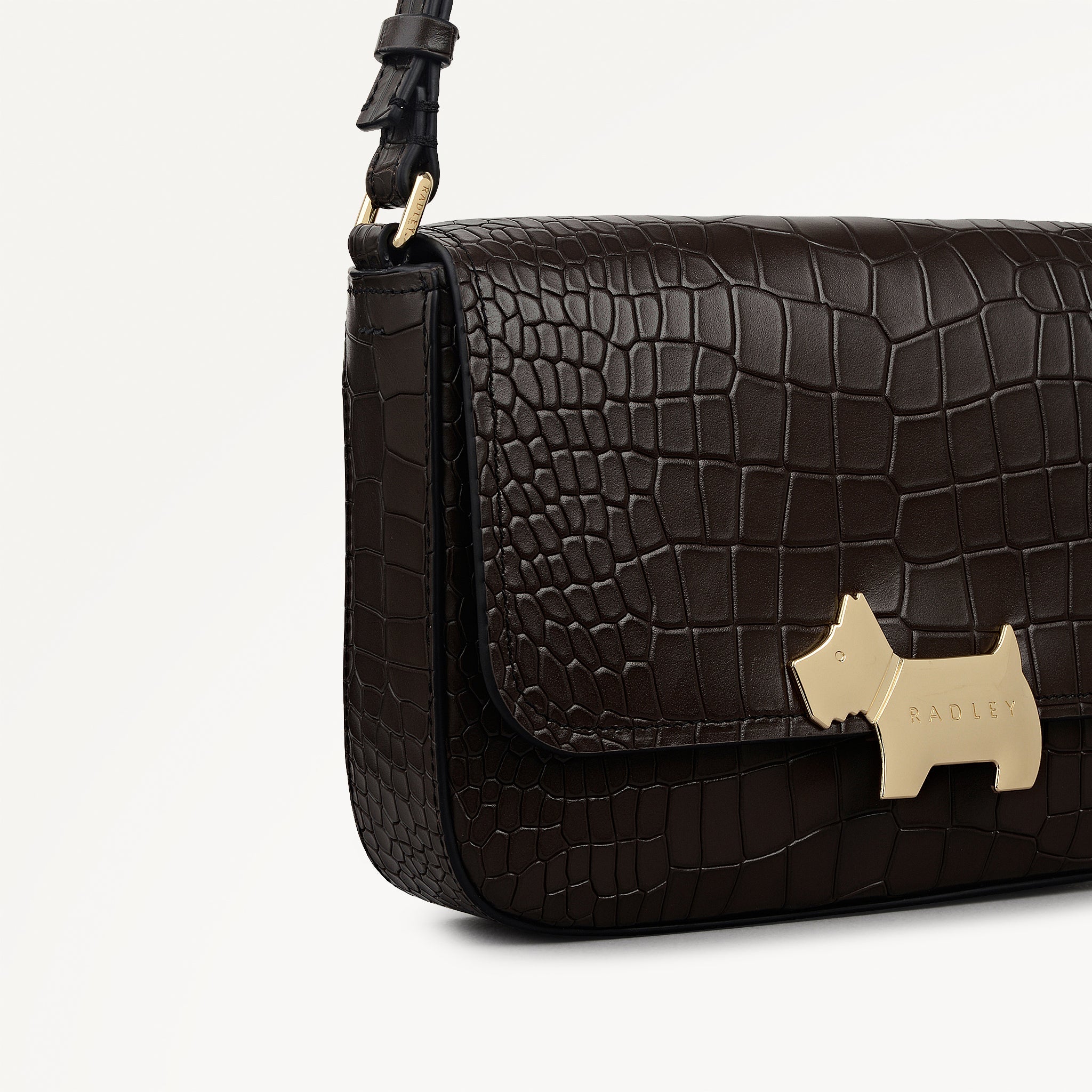 Percy Grove - Faux Croc Medium Flapover Cross Body Dark Oak - 113281