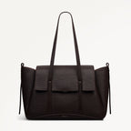 The Chancery Leather Medium Flapover Shoulder Bag in Dark Oak - 113311