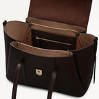 The Chancery Leather Medium Flapover Shoulder Bag in Dark Oak - 113311