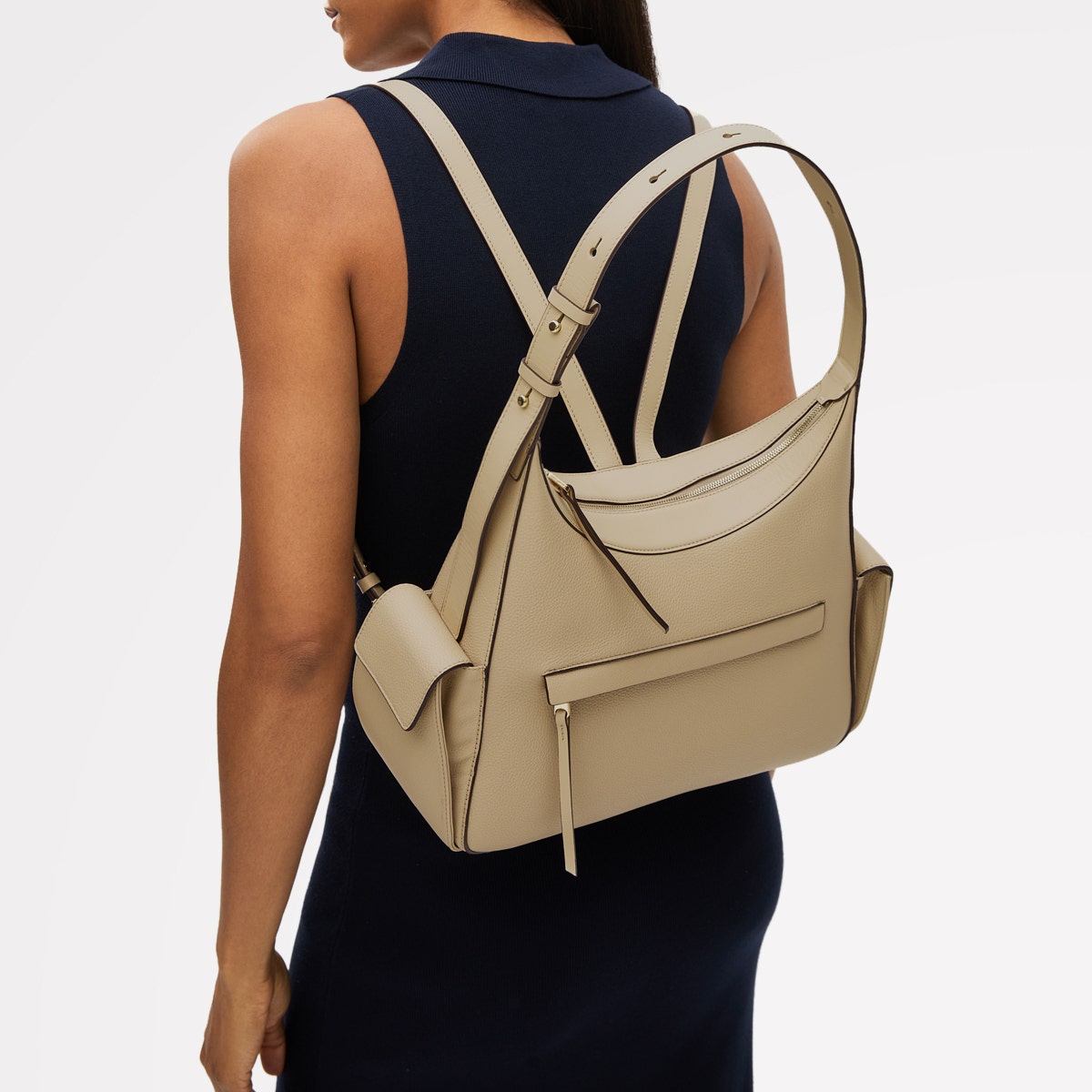The Fitzrovia Leather Small Ziptop Backpack in Stone - 111465