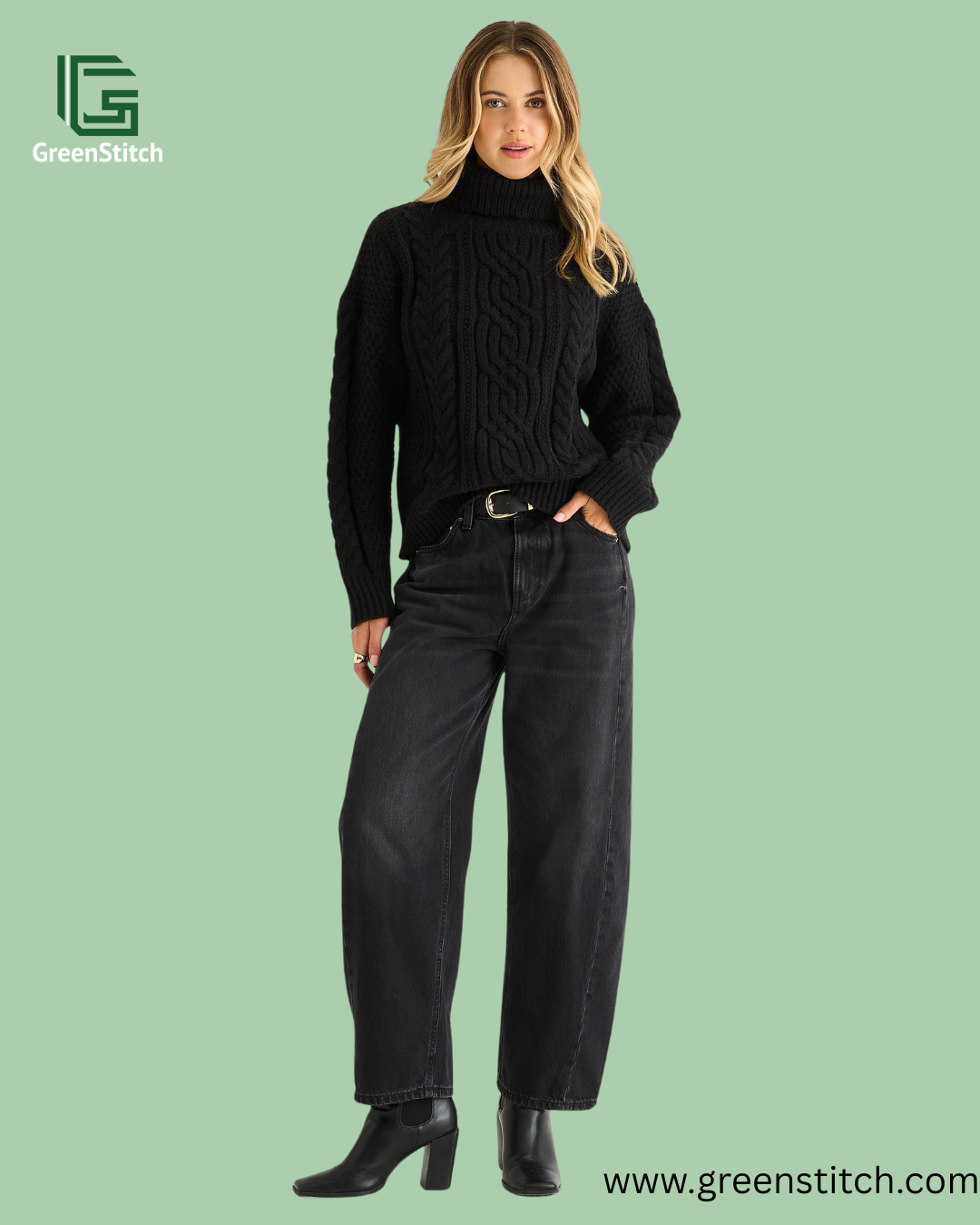 Gini London Black Cable Knit High Neck Jumper