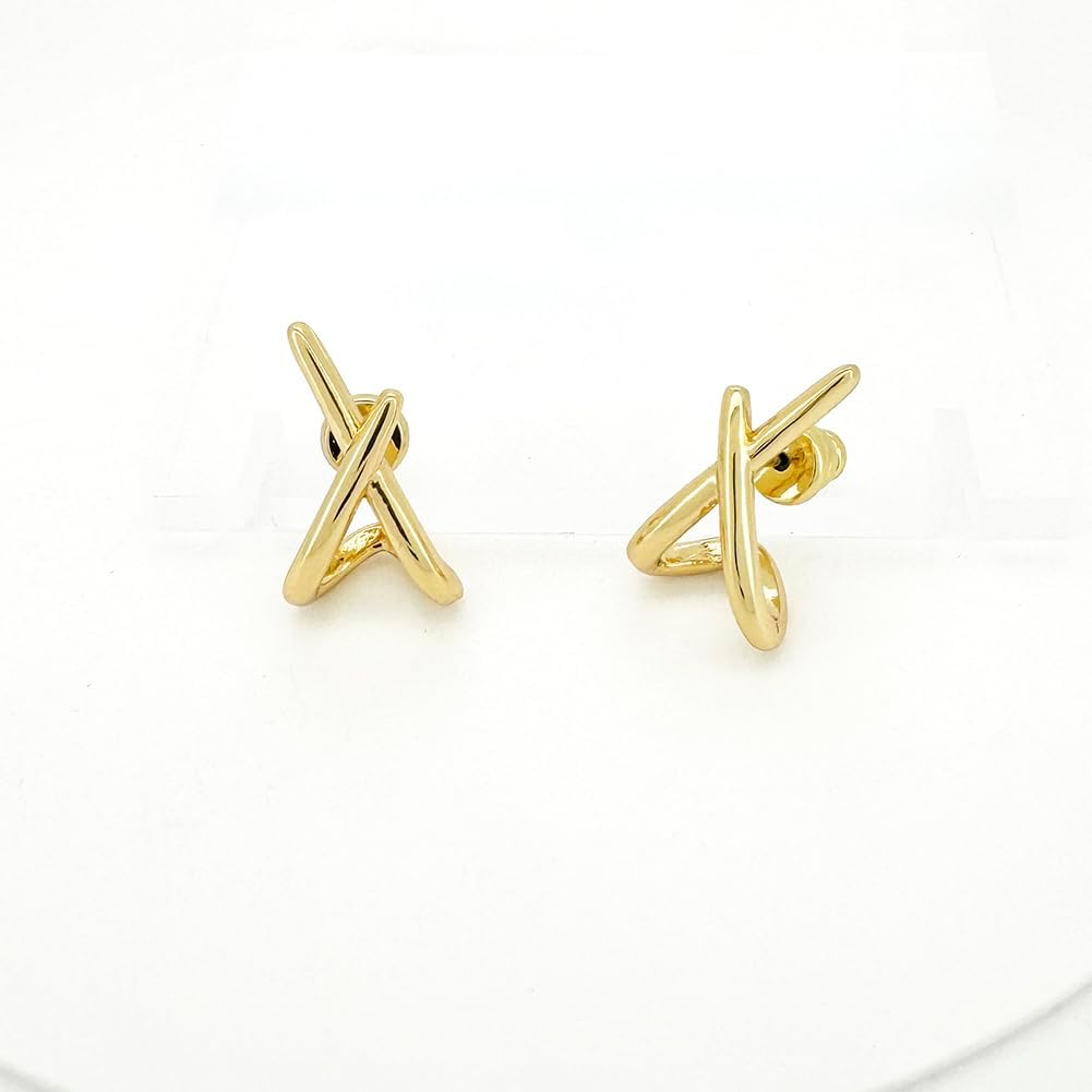 Obidos 14K Gold Plated Triple Huggie Illusion Stud Earrings | Double Huggie Hoop Earrings for One Hole | Gold Hoop Earrings for Women | Drop earrings