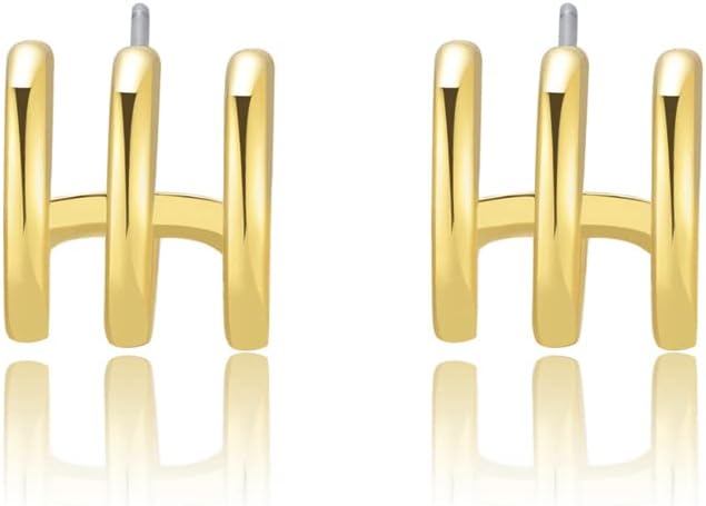 Obidos 14K Gold Plated Triple Huggie Illusion Stud Earrings | Double Huggie Hoop Earrings for One Hole | Gold Hoop Earrings for Women | Drop earrings
