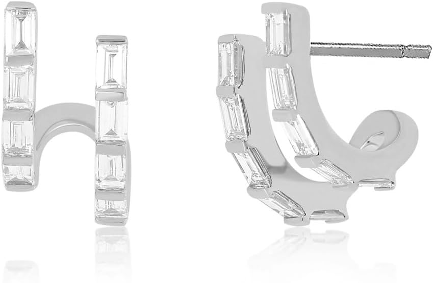 Obidos 14K Gold Plated Triple Huggie Illusion Stud Earrings | Double Huggie Hoop Earrings for One Hole | Gold Hoop Earrings for Women | Drop earrings