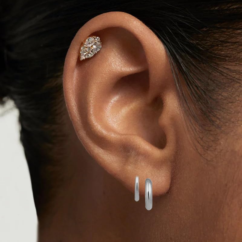 Obidos 14K Gold Plated Triple Huggie Illusion Stud Earrings | Double Huggie Hoop Earrings for One Hole | Gold Hoop Earrings for Women | Drop earrings