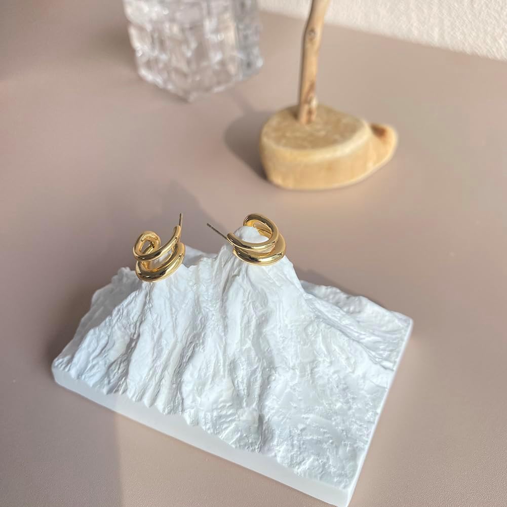 Obidos 14K Gold Plated Triple Huggie Illusion Stud Earrings | Double Huggie Hoop Earrings for One Hole | Gold Hoop Earrings for Women | Drop earrings