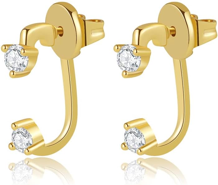 Obidos 14K Gold Plated Triple Huggie Illusion Stud Earrings | Double Huggie Hoop Earrings for One Hole | Gold Hoop Earrings for Women | Drop earrings