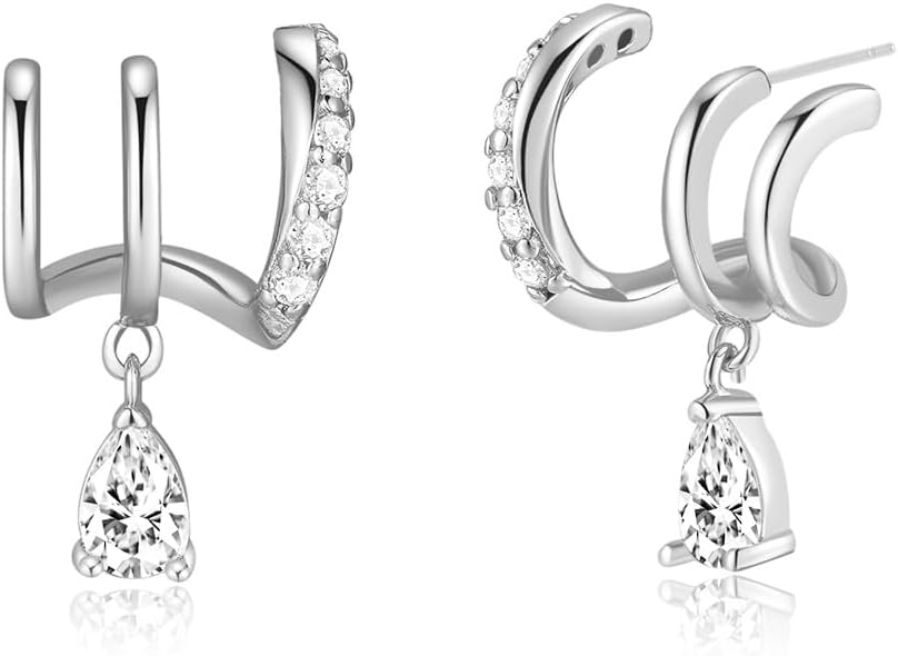 Obidos 14K Gold Plated Triple Huggie Illusion Stud Earrings | Double Huggie Hoop Earrings for One Hole | Gold Hoop Earrings for Women | Drop earrings