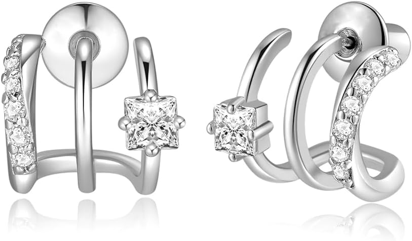 Obidos 14K Gold Plated Triple Huggie Illusion Stud Earrings | Double Huggie Hoop Earrings for One Hole | Gold Hoop Earrings for Women | Drop earrings