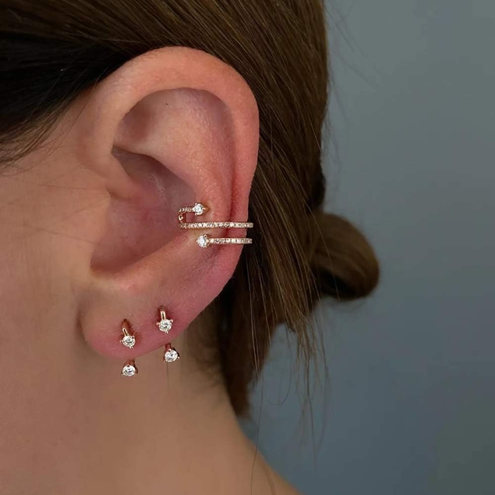 Obidos 14K Gold Plated Triple Huggie Illusion Stud Earrings | Double Huggie Hoop Earrings for One Hole | Gold Hoop Earrings for Women | Drop earrings