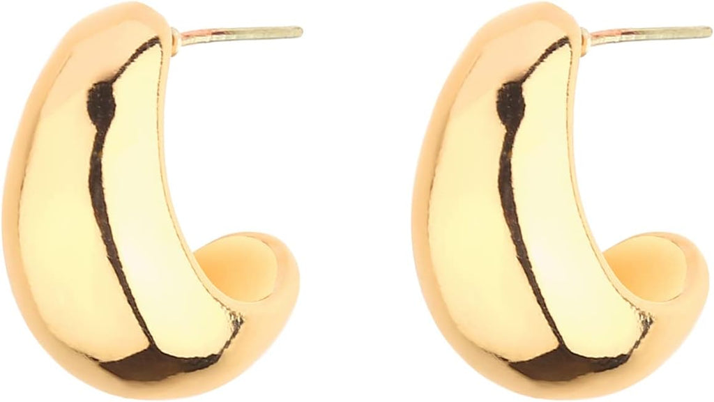 Gold Chunky Hoop Earrings Set for Women, 14K Gold Plated Twisted Huggie Hoop Earring Hypoallergenic, Thick Open Hoops Set Lightweight