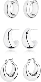 Gold Chunky Hoop Earrings Set for Women, 14K Gold Plated Twisted Huggie Hoop Earring Hypoallergenic, Thick Open Hoops Set Lightweight